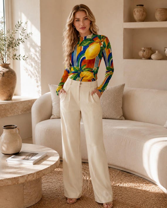 Lemon print long sleeve mesh top – image 7