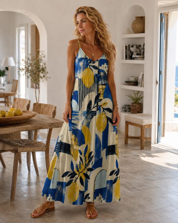 Lemon and arch print ankle maxi dress – image 6