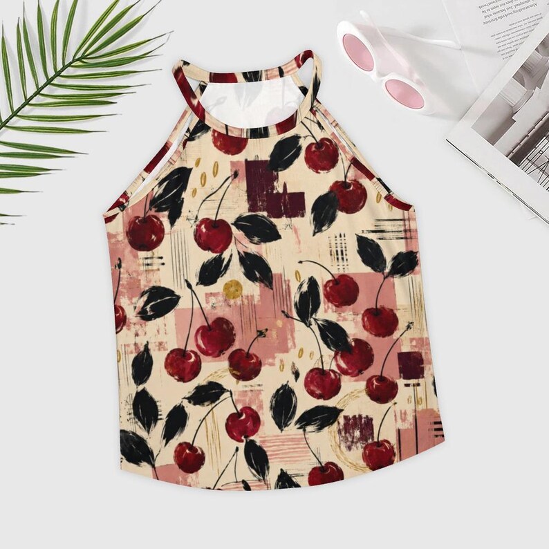 Cherry Print Tank Top flat lay