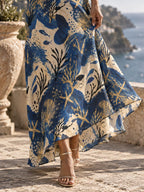 Blue Toile Maxi Dress hem and print detail