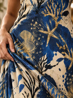Blue Toile marine print fabric detail