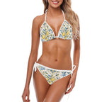 Mediterranean Lemon Bikini Set, Blue Tile Triangle Top and Tie-Side Bottom - image 8