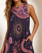 Pink Celestial Moon Dress, 60s A-Line Mini, Tarot Floral Outfit - image 3