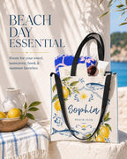 Personalized Lemon Fish Beach Tote Bag, Mediterranean Coastal Canvas Market Bag - image 4