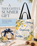 Personalized Lemon Fish Beach Tote Bag, Mediterranean Coastal Canvas Market Bag - image 2