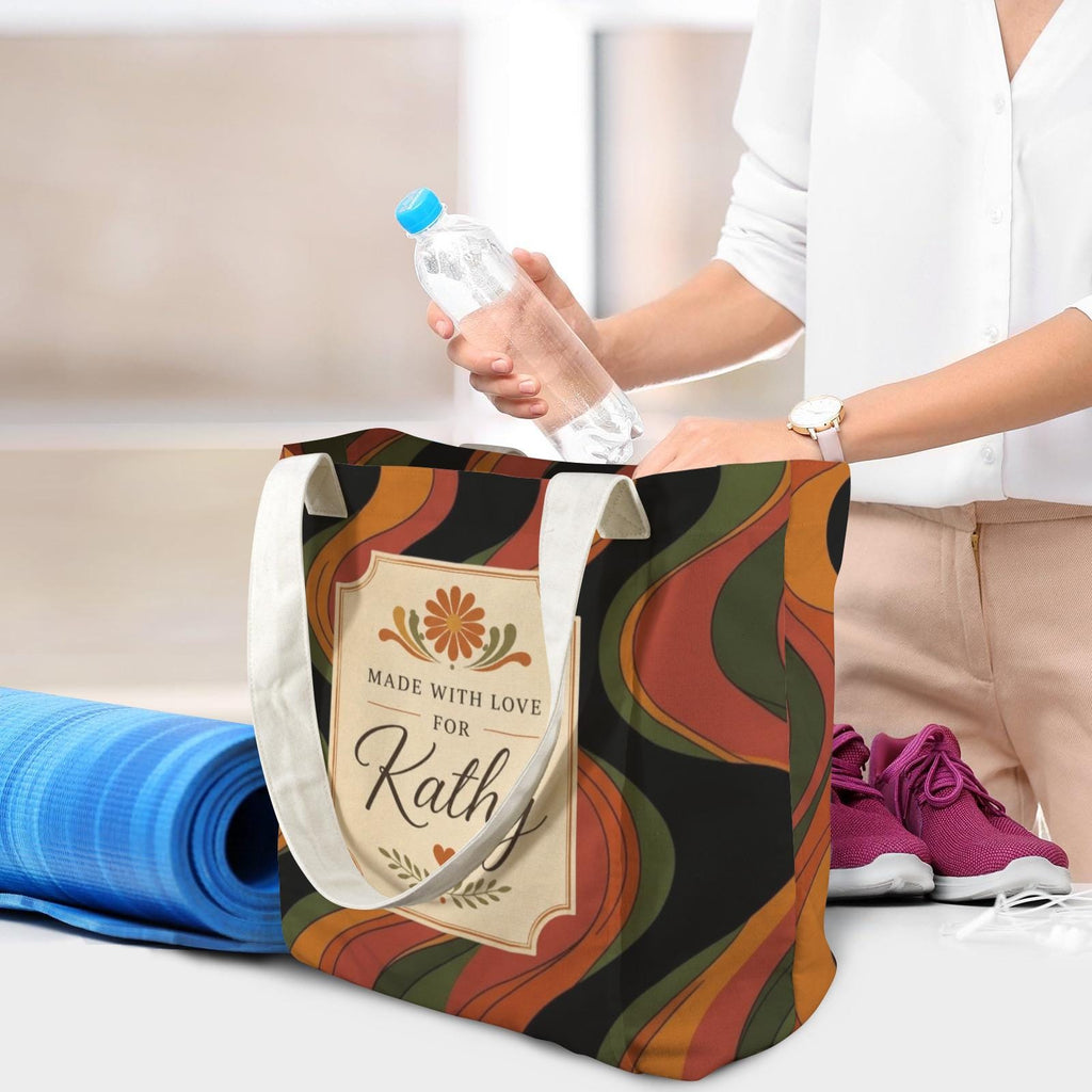 Personalized Retro Yoga Tote, Cotton-Linen Custom Name Bag with Inner Zipper Pocket - image 7