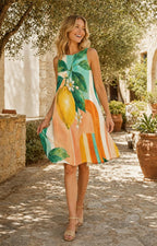 Lemon Watercolor A-Line Dress, Sleeveless Mediterranean Resort Wear - image 4