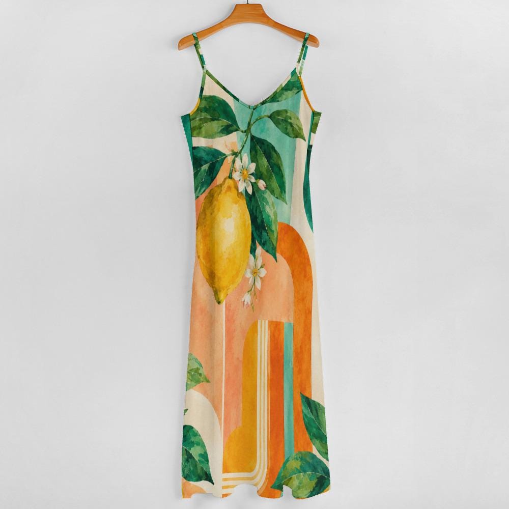 Amalfi Lemon Print Maxi Dress, Mediterranean Italian Summer Resort Wear - image 10