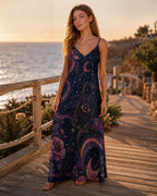 Celestial Tarot Maxi Dress, Moon Star Boho Sundress, Whimsigoth Vacation Outfit - image 6