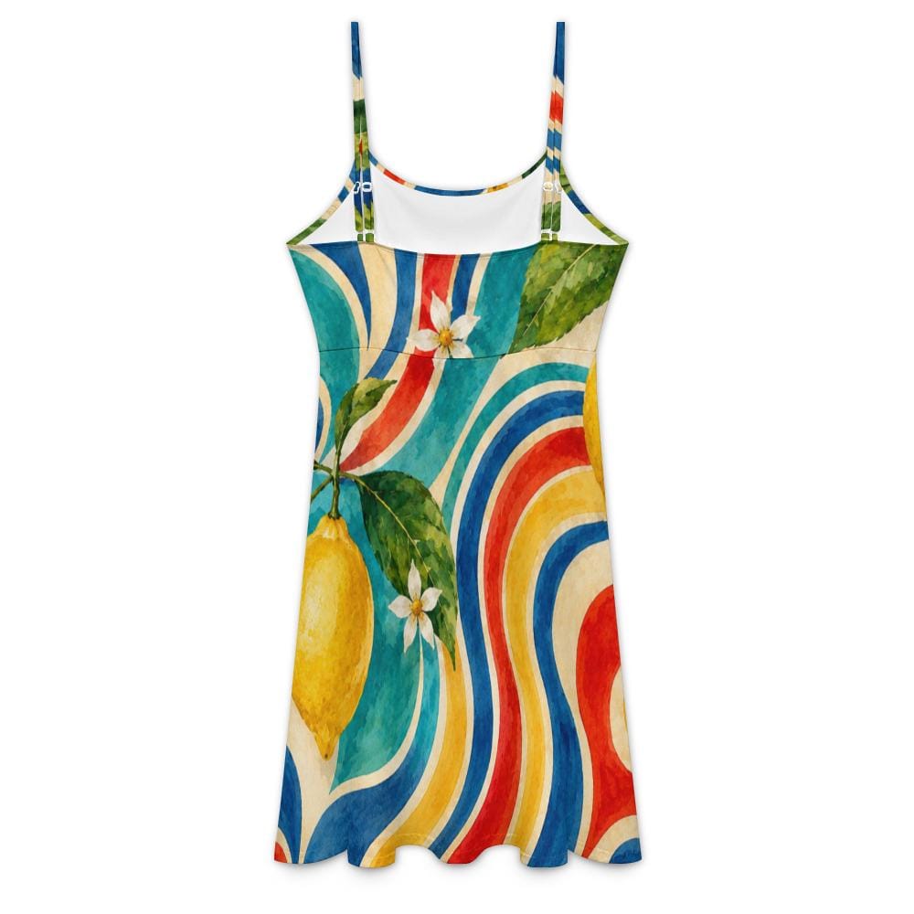 Amalfi Coast Lemon Dress, 70s Italian Watercolor Print Slip, Mediterranean Vacation Outfit - image 9