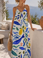 Mediterranean Sardine Lemon Maxi Dress, Coastal Tile Resort Wear - image 4