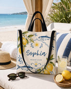 Personalized Lemon Fish Beach Tote Bag, Mediterranean Coastal Canvas Market Bag - image 7