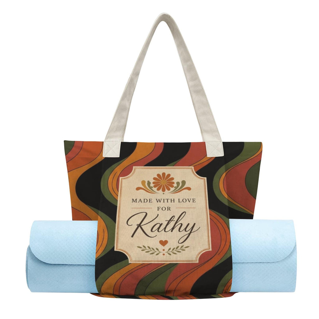Personalized Retro Yoga Tote, Cotton-Linen Custom Name Bag with Inner Zipper Pocket - image 1