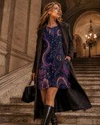 Celestial Moon Dress, Dark Floral A-Line Mini, Witchy Tarot Style, Pockets - image 6