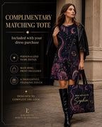 Celestial Moon Dress, Dark Floral A-Line Mini, Witchy Tarot Style, Pockets - image 2
