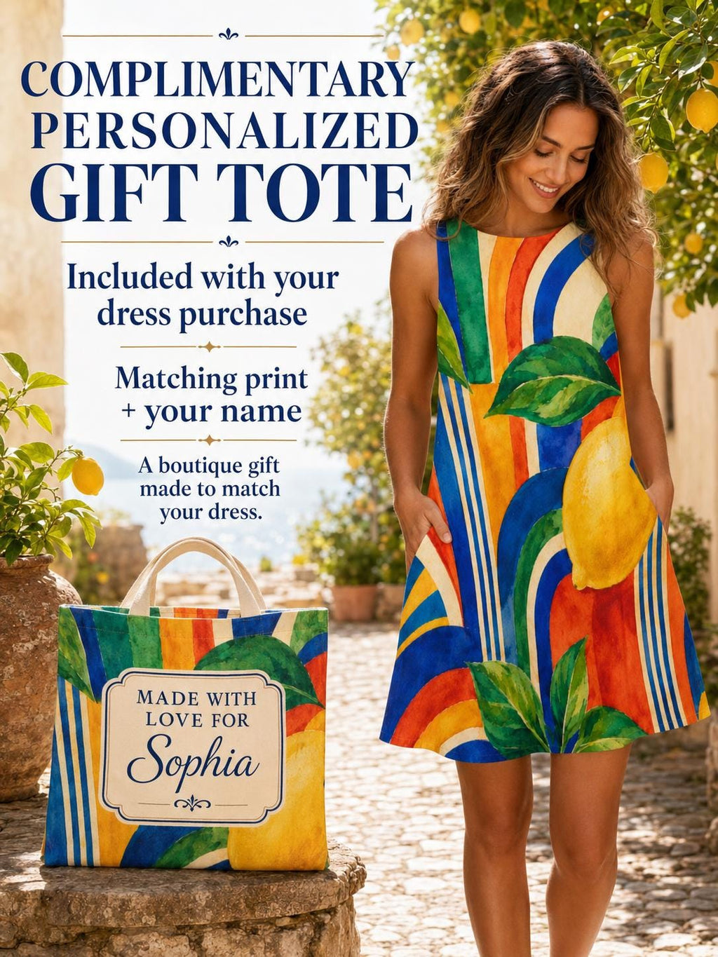 Colorful Lemon A-Line Dress, Retro Italian Summer Resort Outfit, Pockets - image 2