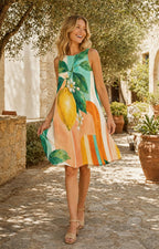 Lemon Watercolor A-Line Dress, Sleeveless Mediterranean Resort Wear - image 1