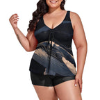 Plus Size Tankini Swimsuit, Black Marble Abstract Print Two-Piece Set - image 7