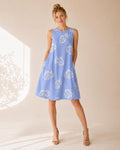 Custom Powder Blue Fish Print Sleeveless A-Line Dress with Pockets - image 1