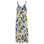 Mediterranean Maxi Dress, Abstract Botanical Print, Flowy V-Neck Resort Sundress - image 9
