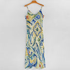 Mediterranean Sardine Maxi Dress, Italian Tile Print, Coastal Vacation Sundress - image 9