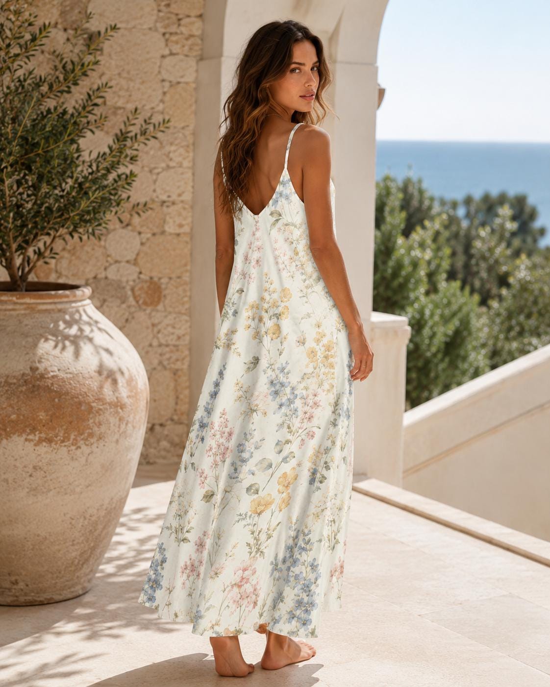 Ivory Wildflower Maxi Dress, Botanical Print Sundress, Romantic Garden Party Outfit - image 5