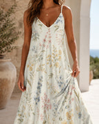 Ivory Wildflower Maxi Dress, Botanical Print Sundress, Romantic Garden Party Outfit - image 3