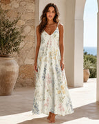 Ivory Wildflower Maxi Dress, Botanical Print Sundress, Romantic Garden Party Outfit - image 9