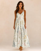 Ivory Wildflower Maxi Dress, Botanical Print Sundress, Romantic Garden Party Outfit - image 4