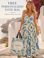 Mediterranean Sardine Maxi Dress, Italian Tile Print, Coastal Vacation Sundress - image 2