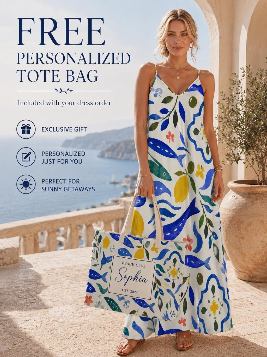Mediterranean Sardine Lemon Maxi Dress, Coastal Tile Resort Wear - image 2