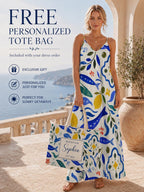 Mediterranean Sardine Lemon Maxi Dress, Coastal Tile Resort Wear - image 2