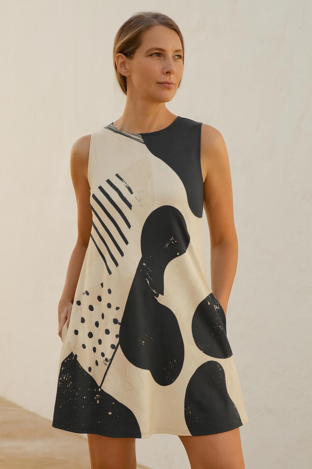 Abstract Brushstroke A-Line Mini Dress with Pockets - image 9