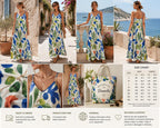 Mediterranean Maxi Dress, Abstract Botanical Print, Flowy V-Neck Resort Sundress - image 8