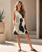 Abstract Brushstroke A-Line Mini Dress with Pockets - image 2