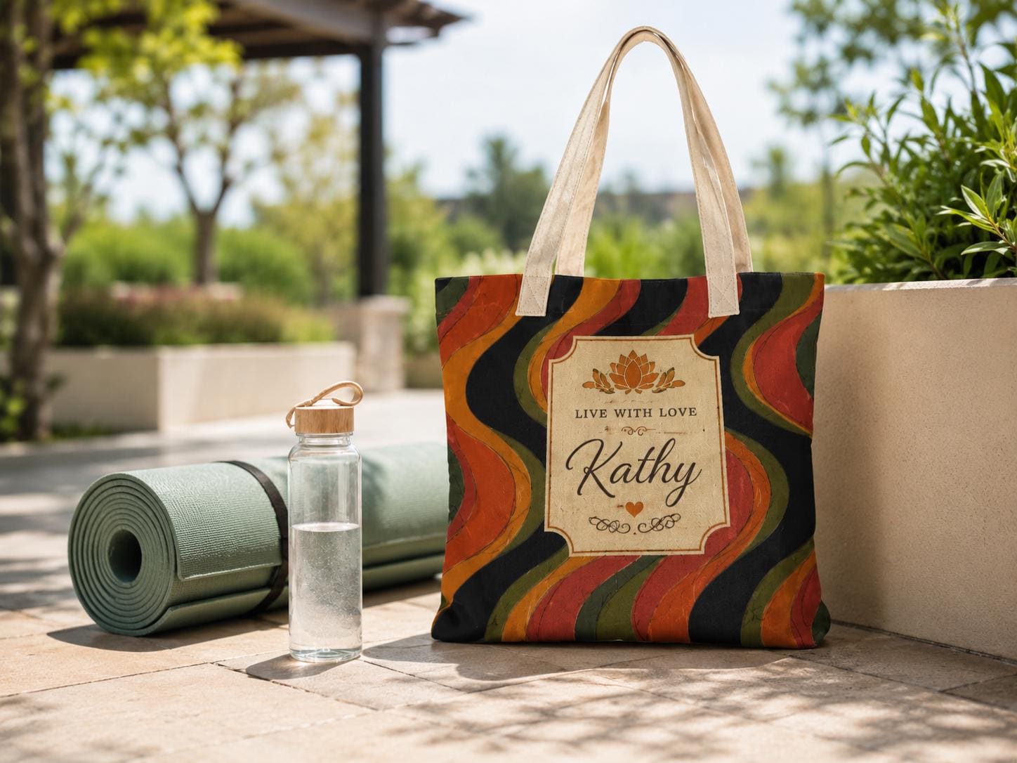 Personalized Retro Yoga Tote, Cotton-Linen Custom Name Bag with Inner Zipper Pocket - image 8