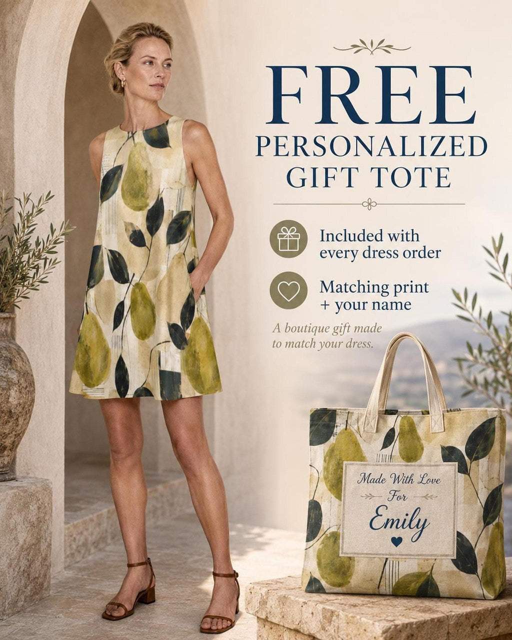 Pear Print Mini Dress with Pockets, Olive Green A-Line Summer - image 2