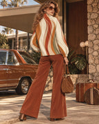 Women's 70s Retro Flannel Shacket, Orange Wave Print Jacket, Stand Collar Outerwear