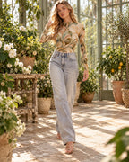 Ivory Botanical Mesh Top, Vintage Floral Sheer Long Sleeve Shirt — photo 3