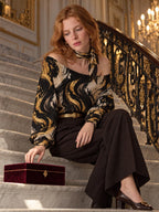 ByZaynCo black and gold marble women's off-shoulder sweatshirt - editorial photo 5