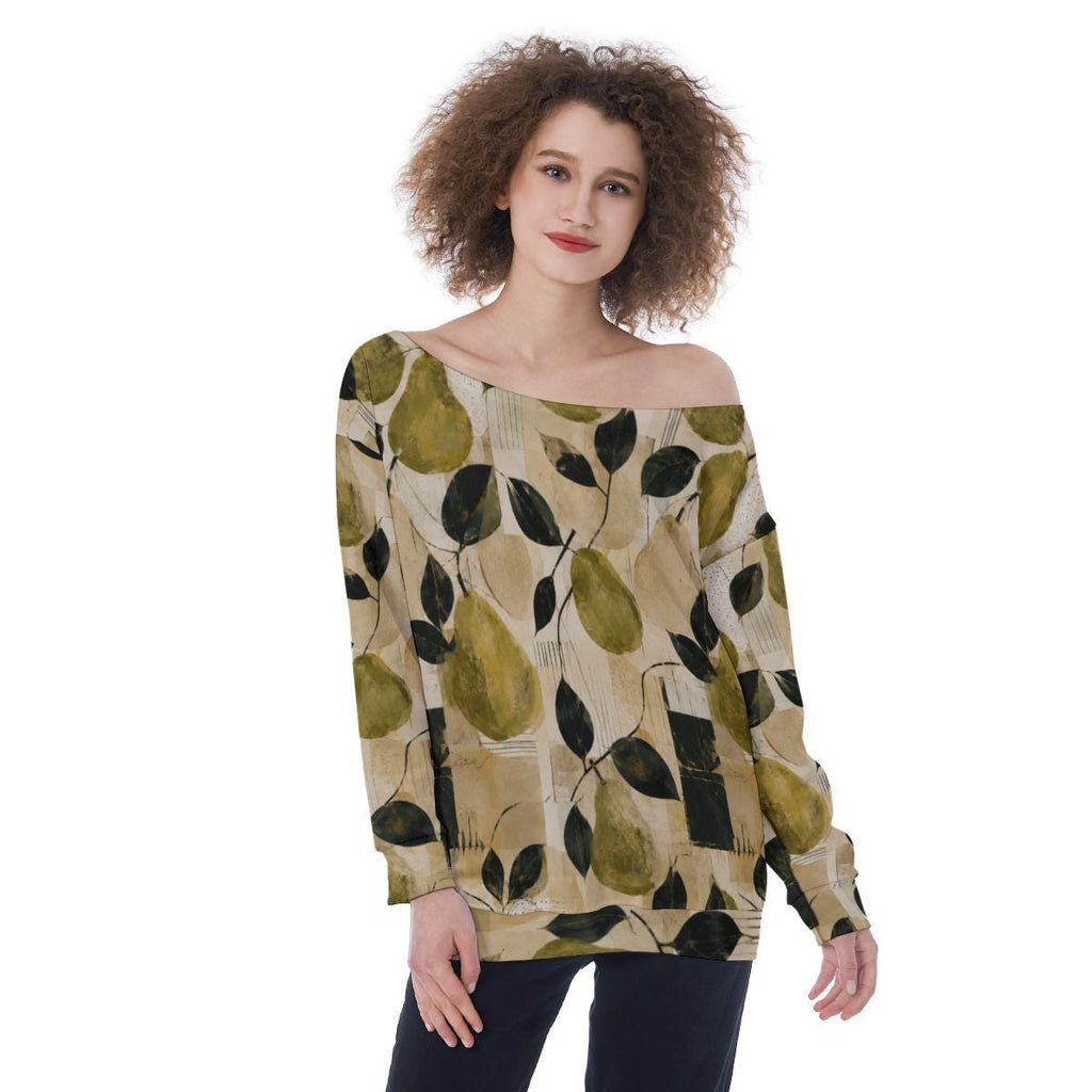 ByZaynCo Olive Green Botanical off shoulder sweatshirt - photo 11