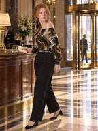 ByZaynCo black and gold marble women's off-shoulder sweatshirt - editorial photo 4