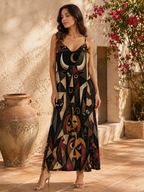 Dark Celestial Art Slip Maxi Dress | Spaghetti Strap Long Dress