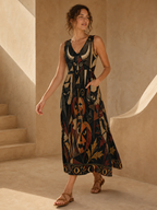 Witchy Halloween Maxi Dress with Pockets | Abstract Geometric