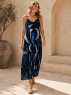 Celestial Art Slip Maxi Dress | Blue Spaghetti Strap Dress