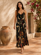 Dark Celestial Art Slip Maxi Dress | Spaghetti Strap Long Dress