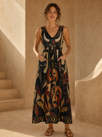 Witchy Halloween Maxi Dress with Pockets | Abstract Geometric
