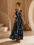 Evil Eye Celestial Maxi Dress with Pockets | Blue V-Neck