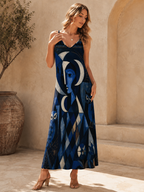 Celestial Art Slip Maxi Dress | Blue Spaghetti Strap Dress