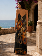 Gothic Symbolic Slip Maxi Dress | Dark Art Spaghetti Strap Dress